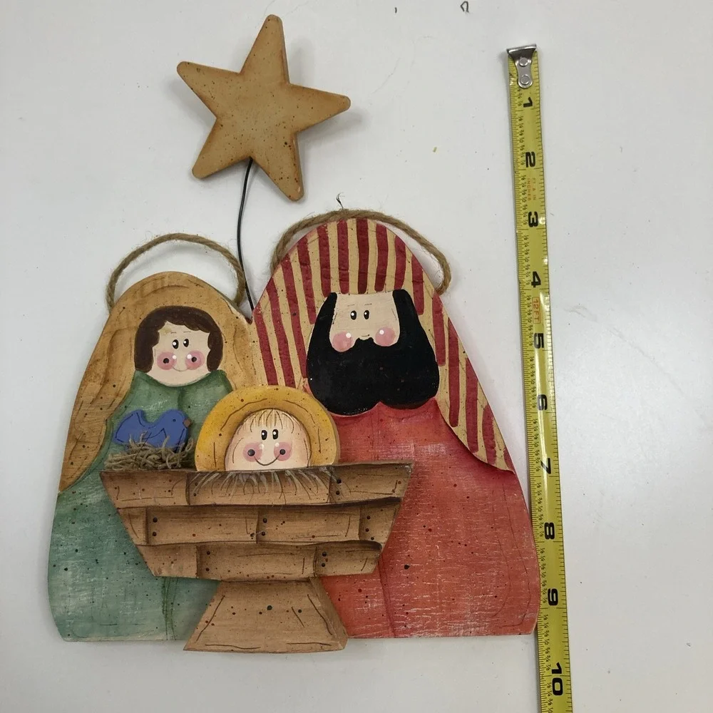 Vtg Country Handmade Mary Joseph Baby Jesus Major Nativity Wooden Handpainted - Picture 9 of 9
